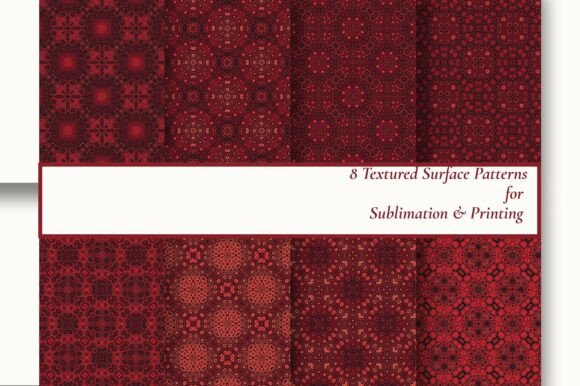 8 Red Ornate Gothic Seamless Patterns: Enhancing Design Projects with Rich, Vintage-Inspired Motifs