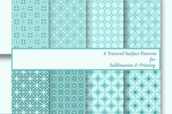 8 Teal Batik Seamless Geometric Patterns