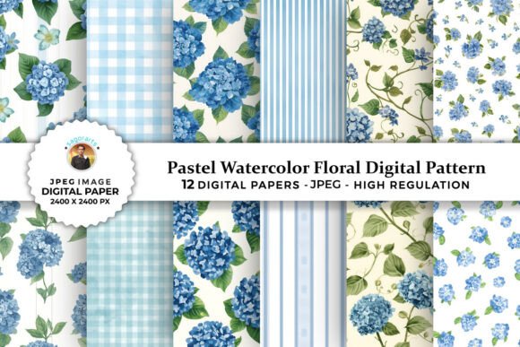 Blue Hydrangea Floral Digital Patterns for Creative Projects