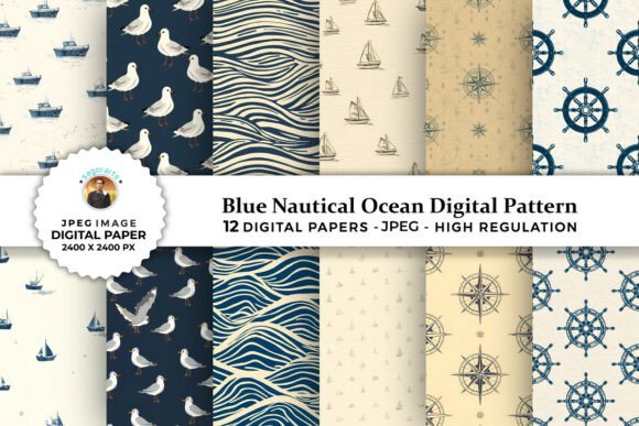 Blue Nautical Ocean Digital Patterns