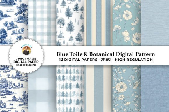 Blue Toile Botanical Digital Patterns: A Versatile Choice for Creative Projects