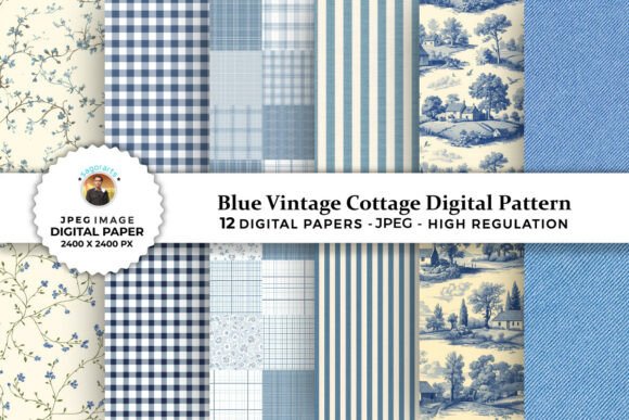 Blue Vintage Cottage Digital Patterns