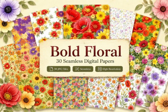 Bold Floral Seamless Patterns Set