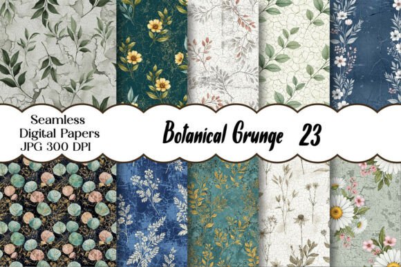 Botanical Grunge Seamless Patterns
