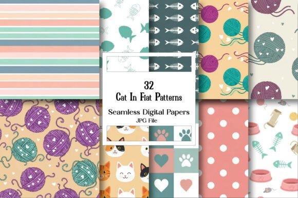 Cat in Flat Patterns Digital Paper: A Versatile Creative Resource