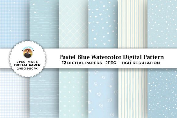 Pastel Blue Watercolor Digital Patterns