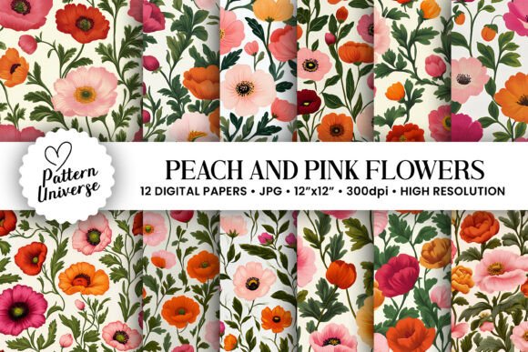 Peach and Pink Flowers Patterns for Creative Projects