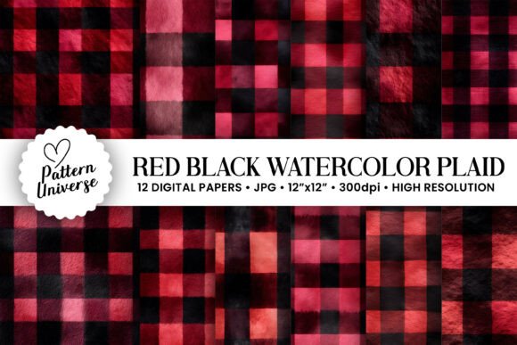 Red Black Watercolor Plaid Patterns