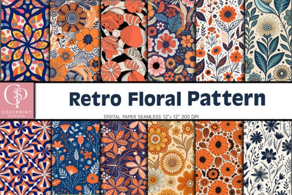 Retro Floral Patterns Digital Paper