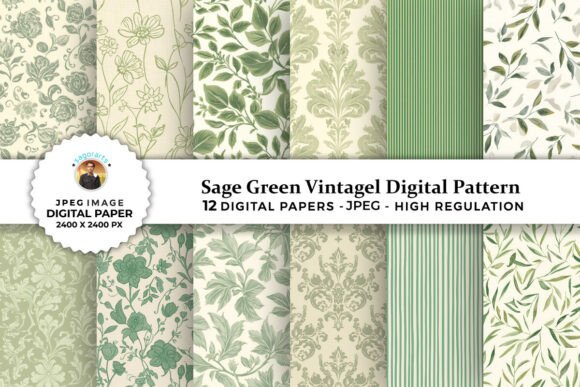 Sage Green Vintage Digital Patterns