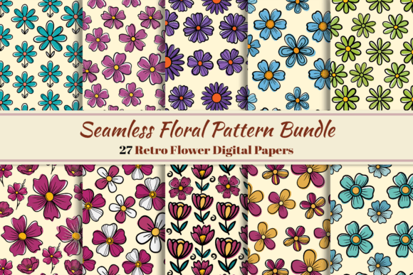 Seamless Retro 27 Floral Patterns Bundle