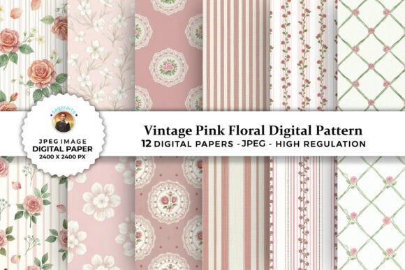 Vintage Pink Floral Digital Patterns for Creative Projects