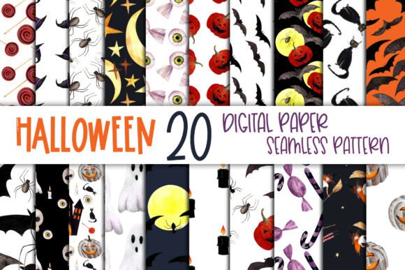 Watercolor Halloween Patterns Set for Creative Projects