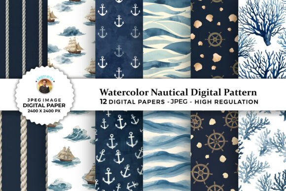 Watercolor Nautical Digital Patterns