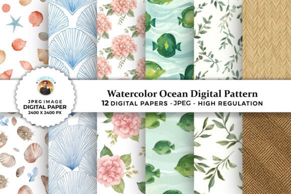Watercolor Ocean Digital Patterns: A Creative Resource for Artists and Crafters